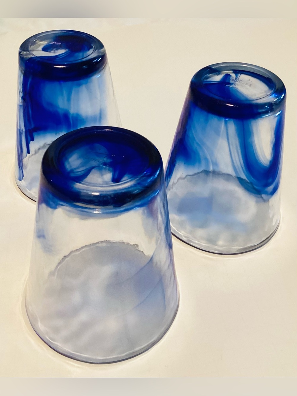 3 Bormioli Rocco Murano Cobalt Blue Swirl Glasses Italy Organic 4.25” Tall - Picture 3 of 8